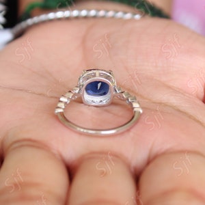 2.32 ct Lab Created AAA Blue Sapphire Bridal Ring Moissanite in Rhodium Plated Wedding Ring Unique Micro Set Art deco Ring for Anniversary image 10