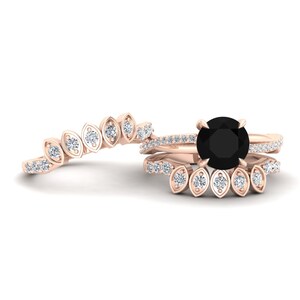 2.25cts, Natural Black Onyx Gemstone Wedding Ring Set, Antique 3pcs Ring Set For Her, Bridal Moissanite Ring Set, Art deco Ring Set For Love