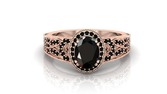 Vintage Black Onyx Ring: Oval Stone, Art Deco Sterling Silver