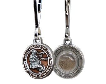 Brown 3/4" St. Francis of Assisi Enamel Pet Medal with Capsule of Assisi Soil