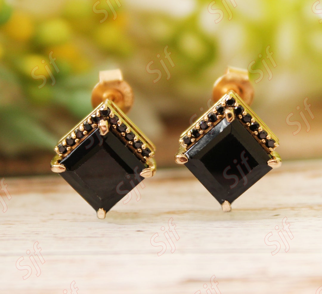 6.42ct, Natural AAA Black Onyx Square Shape Gemstone Stud Earrings, Silver Stud  Earrings, Black Spinal Earrings, Birthday Gift for Love - Etsy