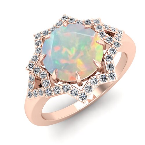 1.30ct, Natural AAA Opal Gemstone Wedding Ring, Vintage art deco Moissanite Ring, Bridal Ring, Halo shops Ring, Solitaire Ring, Gift For Birthday