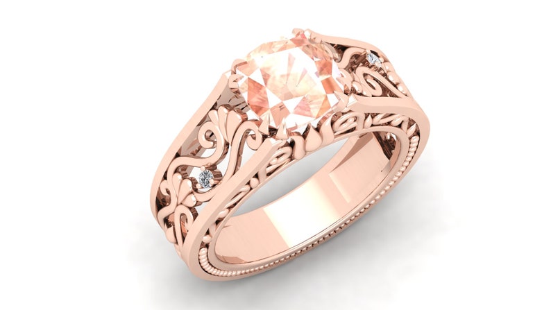 2.60cts Peach Morganite Gemstone Wedding Ring For Bride Antique Vintage Art deco Cushion 8.00 Peach Stone Ring For Love Gift For Birthday