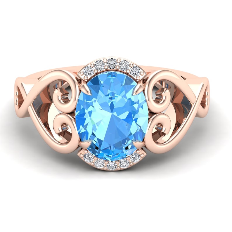 Vintage Art deco Ring For Her Split Shank Ring Ring For Love 3.20ct Natural Sky Blue Topaz Gemstone Wedding Ring Bridal Moissanite Ring