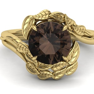 2.60ct,Smokey Quartz Gemstone Engagement Ring, Leaf Ring, Nature Inspired Ring, Brown Stone Ring, Solitaire Ring, Gift For Valentine Day,Her