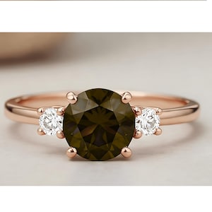 Natural Smokey Quartz Gemstone Engagement Ring 14K Rose Gold 925 Silver Dainty Ring Promise Ring Statement Ring Birthday Gift