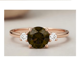 Natural Smokey Quartz Gemstone Engagement Ring 14K Rose Gold 925 Silver Dainty Ring Promise Ring Statement Ring Birthday Gift