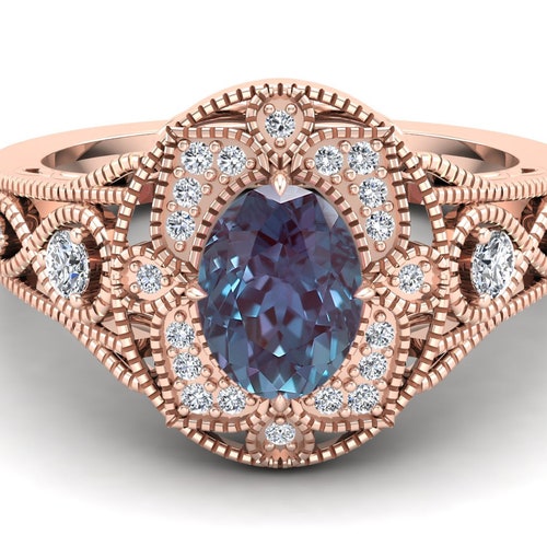 1.45ct, Lab Created Alexandrite Gemstone Engagement Ring, Vintage Art deco Bridal Moissanite Ring, Bridal Halo Ring, Gift for shops Wife, Birthday