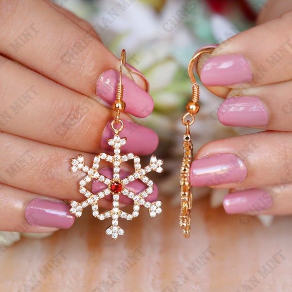 Orecchini Pendenti A Forma Di Fiocco Di Neve | Oro | Regalo Di Natale Per Donna E Ragazza | Ipoallergenici