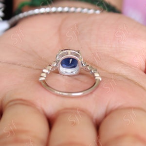 2.32 ct Lab Created AAA Blue Sapphire Bridal Ring Moissanite in Rhodium Plated Wedding Ring Unique Micro Set Art deco Ring for Anniversary image 6