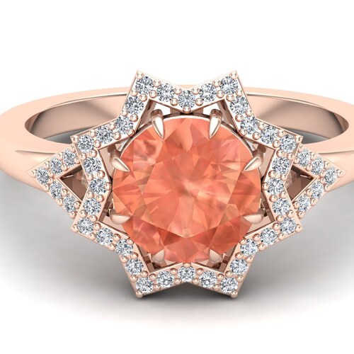 1.78ct, Peach Morganite Gemstone Engagement Ring, Peach Stone shops Star Shape Ring For Her, Bridal Moissanite Ring, Solitaire Ring, Gift For Wife
