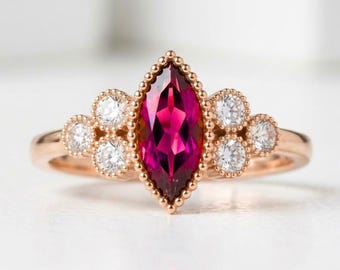 Ruby Moissanite Ring, 925 Sterling Silver Rose Gold Ring, Engagement Wedding Statement Ring, Promise Ring Bride's Maid Ring