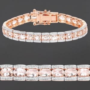 18K Rose Gold Plated 11.60 Carat Genuine Morganite 925 Sterling Silver Bracelet, Anniversary, Ready To Ship Bracelet, Anniversary Gift