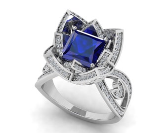 Engagement Ring: Blue Sapphire Vintage Style (Sterling Silver)