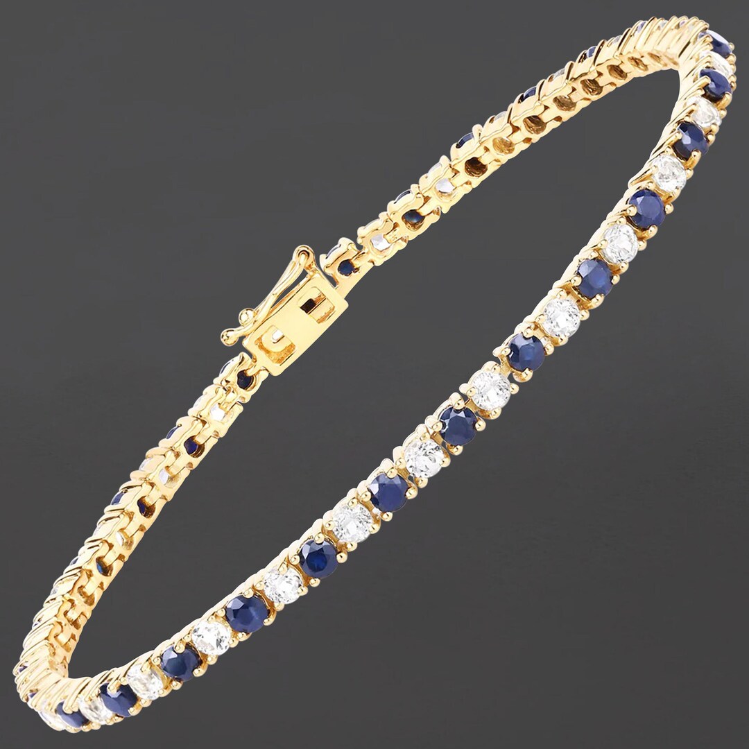 Bracciale Tennis Zaffiro Blu E Topazio Bianco – Argento 925 – Fatto A Mano Italia
