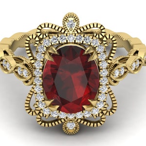 2.80ct, AAA Natural Red Garnet Gemstone Engagement Ring, Vintage Art deco Bridal Moissanite Ring, Art deco Red Stone Ring, Gift For Wife,Her