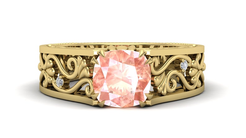 2.60cts Peach Morganite Gemstone Wedding Ring For Bride Antique Vintage Art deco Cushion 8.00 Peach Stone Ring For Love Gift For Birthday