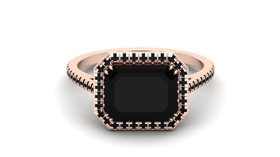 Black Onyx Engagement Ring: Octagon Stone, Art Deco Style