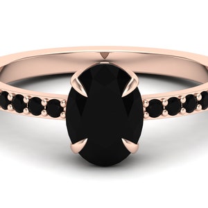 1.60ct Natural Black Onyx Wedding Bridal Ring For Women, 14k Rose Gold-Plated Engagement Ring Vintage Art Deco Unique Ring,Black Spinal Ring