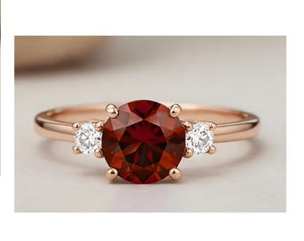 Anillo de compromiso: Solitario de granate rojo - Oro rosa de 14k