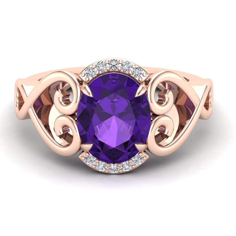 2.40ct Natural Amethyst Gemstone Engagement Ring Ring For Valentine Wife Split Shank Ring Bridal Moissanite Ring Vintage Art deco Ring