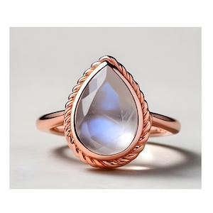 Pear Fire Moonstone Ring 925 Silver 14K Rose Gold Solitaire Ring Engagement Ring Wedding Ring Promise Ring Anniversary Gift Birthday Gift