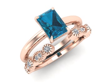 Engagement Ring: London Blue Topaz Vintage Style (Rose Gold Plated, Sterling Silver)
