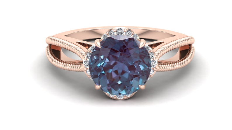 Lab Created Alexandrite Gemstone Engagement Ring Gift For Women 2.20ct Vintage Art deco Moissanite Ring Her Bridal Ring Valentine Ring