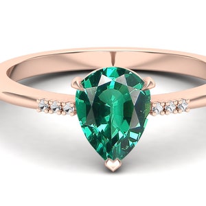 Pear 8x6 Emerald Engagement Bridal Ring, Wedding Ring For Bride, Antique Pear Shape Green Stone Ring, Bridal Moissanite Ring, Gift For Love