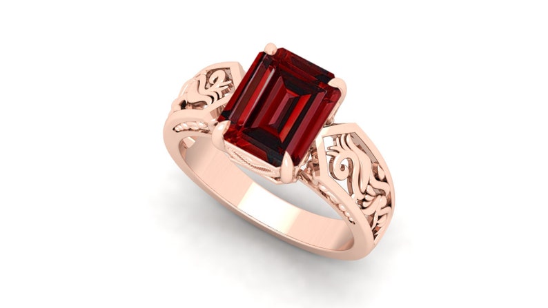 3.40cts AAA Natural Red Garnet Wedding Bridal Ring For Her,Antique Ring,Vintage Art deco Octagon Red Stone Ring*Gift For Love* Filigree Ring