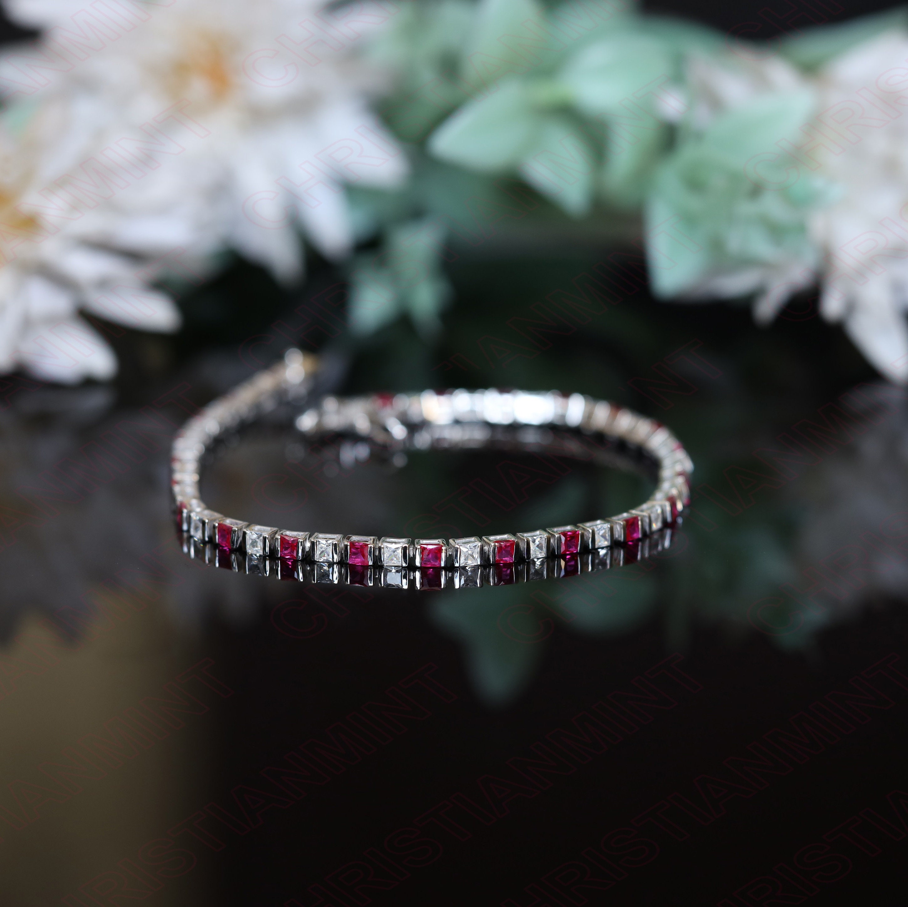 GEMLANTO Bracciale da tennis da donna in argento Sterling 925, con pietra portafortuna, regalo per San Valentino, fidanzamento, compleanno, festa della mamma, Natale, 7 inches, Argento sterling, Senza