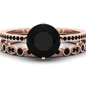 Engagement Ring: Black Onyx Vintage Design (Rose Gold Vermeil)