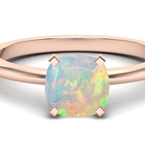 1.85ct AAA Natürliche äthiopische Opalkissenform in 14K Roségold überzogene Verlobungsring, einfacher Bandring, Solitärring, Geschenk zum Geburtstag
