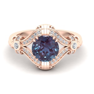 2,55 cts alexandriet edelsteen verlovingsring, Alex Stone ring, bruids moissaniet ring, vintage art deco ronde stenen ring, cadeau voor liefde, haar