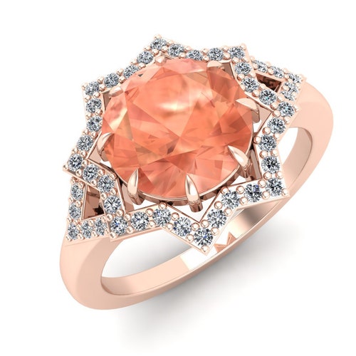 1.78ct, Peach Morganite Gemstone Engagement Ring, Peach Stone shops Star Shape Ring For Her, Bridal Moissanite Ring, Solitaire Ring, Gift For Wife