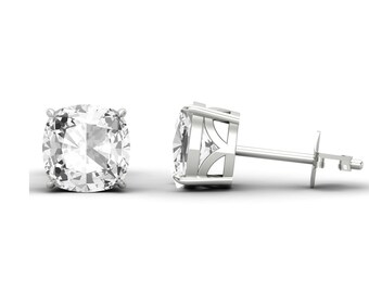 Stud Earrings: Cushion White Topaz Vintage Style - Rose Gold Plated