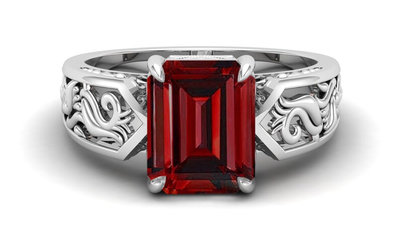 3.40cts AAA Natural Red Garnet Wedding Bridal Ring For Her,Antique Ring,Vintage Art deco Octagon Red Stone Ring*Gift For Love* Filigree Ring