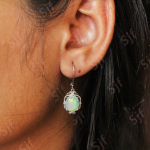 2.80 cts, AAA Natural Opal Gemstone Earring, Lever Back Earring, Oval Shape Opal Earring, Moissanite Earring, Christmas Gift For Love image 2