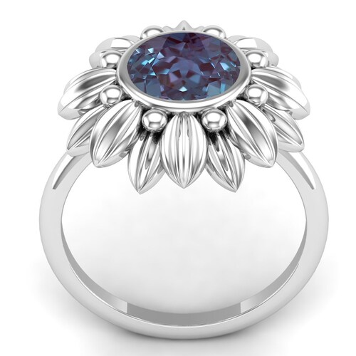 Lab Created Alexandrite shops Gemstone Engagement Ring, Antique Flower Shape Ring, Vintage Art deco Floral Ring, Christmas Gift For Wife, Woman