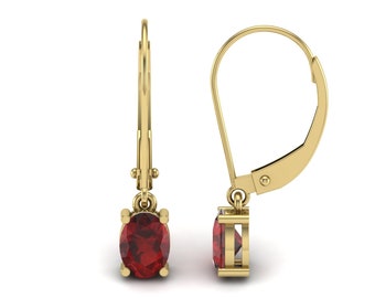2.80ct, AAA Natural Red Garnet Gemstone Earring, Dangle Earring, Vintage Art deco Red Stone Earring,  Lever Back Earring, Gift For Wife, Her