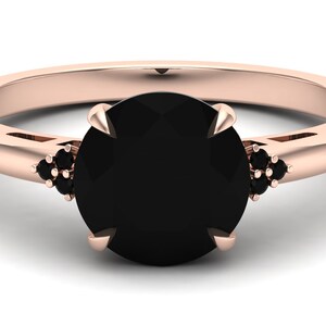 Round 8.00 AAA Natural Black Onyx & Black Spinal in 14K Rose Gold Plated Engagement Ring, Unique Simple Band Ring, Solitaire Ring For Women
