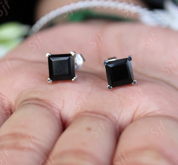 6.40ct Natural AAA Black Onyx Square Shape Gemstone Studs Earring