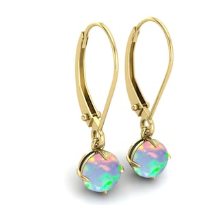 2.60 ct AAA Ethiopian opal women engagement earrings, 14K Yellow Gold, lever back earrings, October month earrings, Women&#39;s Christmas Gift