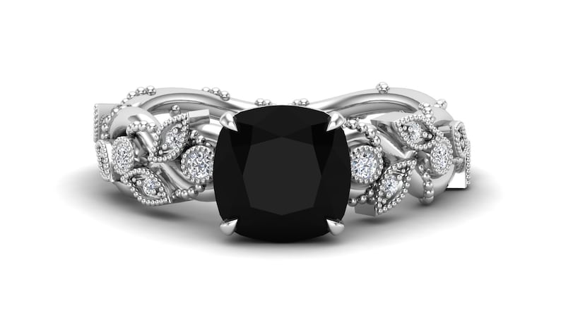 Vintage Art deco Ring AAA Natural Black Onyx Gemstone Engagement Ring Gift For Wife,Her Bridal Moissanite Ring Antique Leaf Ring 2.70ct