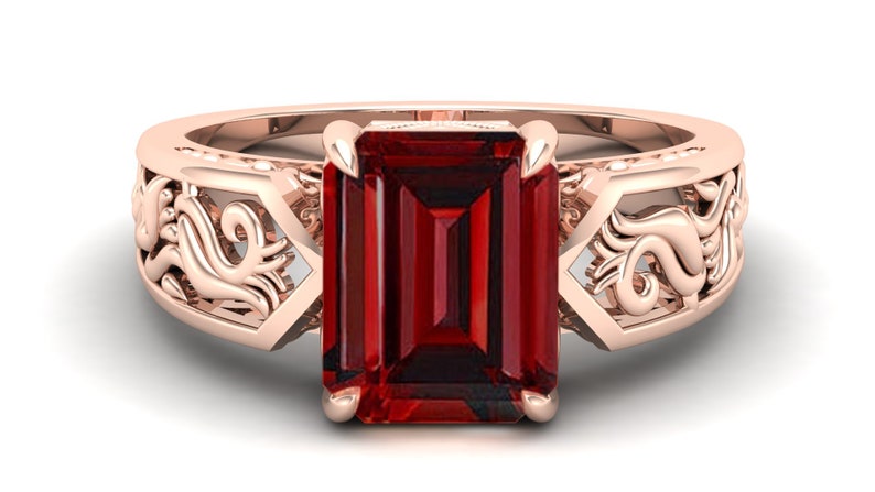 3.40cts AAA Natural Red Garnet Wedding Bridal Ring For Her,Antique Ring,Vintage Art deco Octagon Red Stone Ring*Gift For Love* Filigree Ring