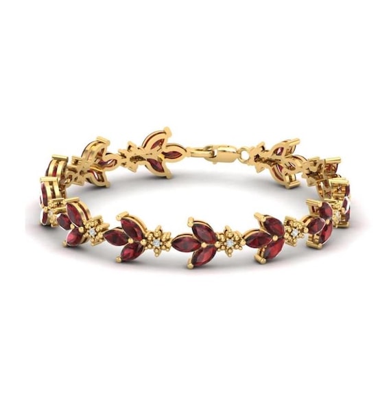 Unique Natural Red Garnet Bracelet, Beautiful Leaf Bracelet