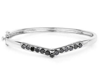 ブラックダイヤモンドバングルブレスレット - 925スターリングシルバー 