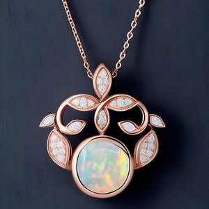 Opal Pendant 18 Inch Cable Chain With Spring Lock 925 Silver 14K Rose Gold Necklace Birthday Anniversary Gift Floral Pendant Floral Necklace