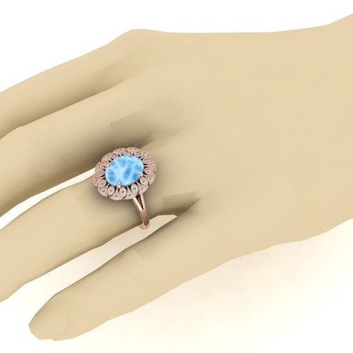 10X8 mm AAA Natural Larimar shops Oval Cab Gemstone Ring For Wedding, Moissanite Ring, Vintage Ring, Floral Ring, Sky Stone Ring, Vermeil Ring.