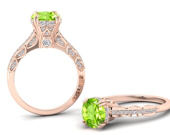 Vintage Peridot Wedding Ring Sterling Silver (2 Carat Round Gemstone)